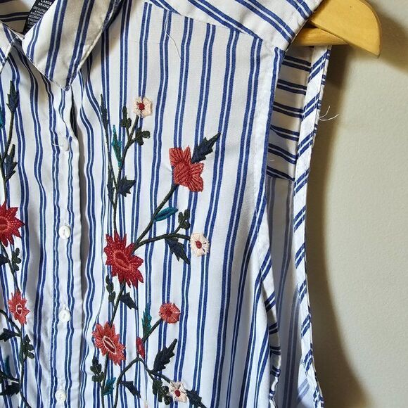 EUC LIKE NEW TERRE BLUE 100% LYOCELL STRIPED EMBROIDERED BUTTON DOWN DRESS SZ L - Picture 11 of 16